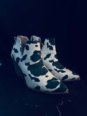 Cow Print Ankle Booties - Women